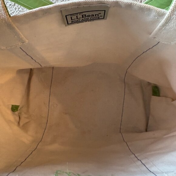 L.L. Bean Boat & Tote Medium Long Handle Spring Floral Green Canvas Bag Classic - Picture 6 of 12
